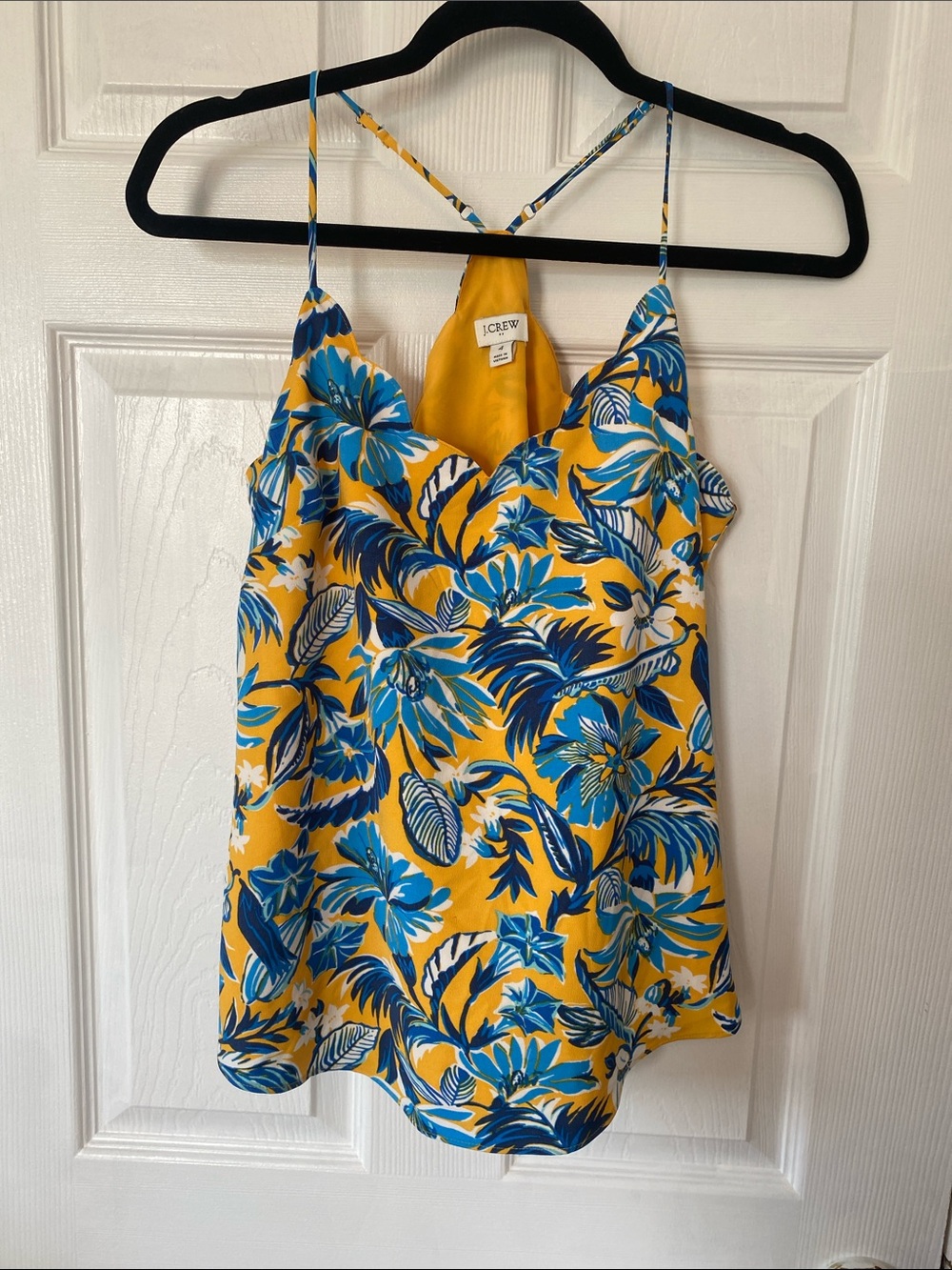 J. Crew Yellow Floral Print Spaghetti-Strap Cami with Blue Accents